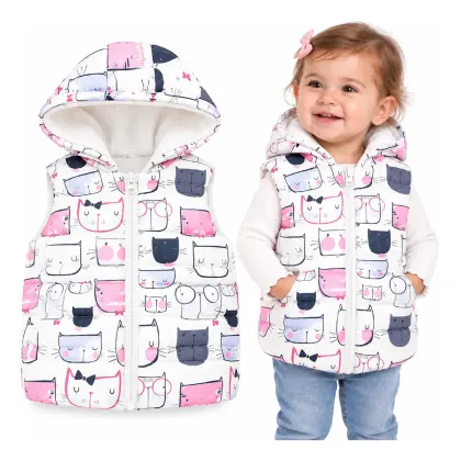 Chaleco afelpado de invierno diseño gatitos con gorro blanco 120