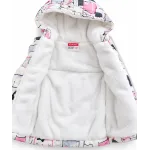 Chaleco afelpado de invierno diseño gatitos con gorro blanco 120 Chaleco afelpado de invierno diseño gatitos con gorro blanco 120