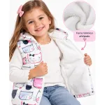 Chaleco afelpado de invierno diseño gatitos con gorro blanco 120 Chaleco afelpado de invierno diseño gatitos con gorro blanco 120