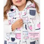 Chaleco afelpado de invierno diseño gatitos con gorro blanco 120 Chaleco afelpado de invierno diseño gatitos con gorro blanco 120