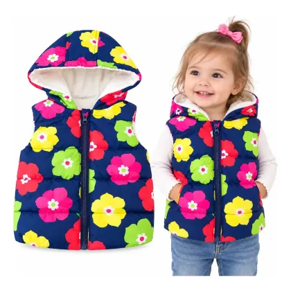 Chaleco afelpado de invierno diseño flores con gorro azul 100