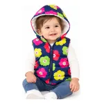 Chaleco afelpado de invierno diseño flores con gorro azul 100 Chaleco afelpado de invierno diseño flores con gorro azul 100