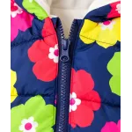 Chaleco afelpado de invierno diseño flores con gorro azul 100 Chaleco afelpado de invierno diseño flores con gorro azul 100
