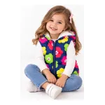 Chaleco afelpado de invierno diseño flores con gorro azul 100 Chaleco afelpado de invierno diseño flores con gorro azul 100