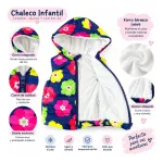 Chaleco afelpado de invierno diseño flores con gorro azul 100 Chaleco afelpado de invierno diseño flores con gorro azul 100
