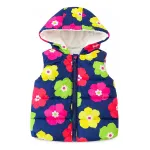 Chaleco afelpado de invierno diseño flores con gorro azul 100 Chaleco afelpado de invierno diseño flores con gorro azul 100