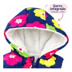 Chaleco afelpado de invierno diseño flores con gorro azul 100 Chaleco afelpado de invierno diseño flores con gorro azul 100