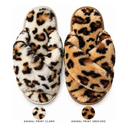 Pantuflas de peluche de animal print otoño/invierno animal print obscuro 36-37