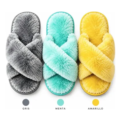 Pantuflas abiertas peluche excelente regalo otoño/invierno amarillo 38-39