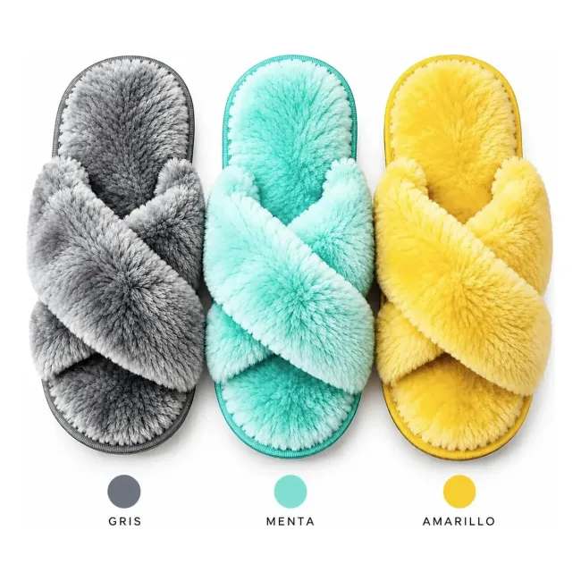 Pantuflas abiertas peluche excelente regalo otoño/invierno amarillo 38-39 Pantuflas abiertas peluche excelente regalo otoño/invierno amarillo 38-39