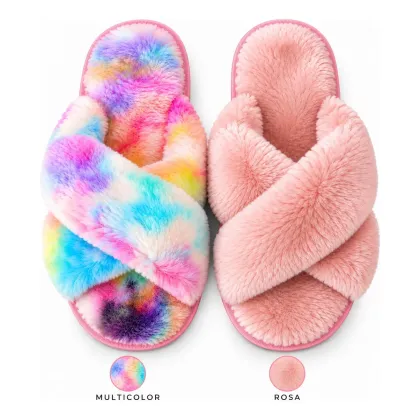 Pantuflas de peluche abiertas otoño/invierno regalitos multicolor 40-41