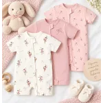 Mameluco para bebé Jolly Bamby manga corta paquete de 3 rosa 0-6 meses Mameluco para bebé Jolly Bamby manga corta paquete de 3 rosa 0-6 meses