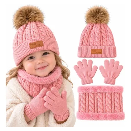Kit de gorro bufanda y guantes para bebés y niñas calidad rosa unitalla