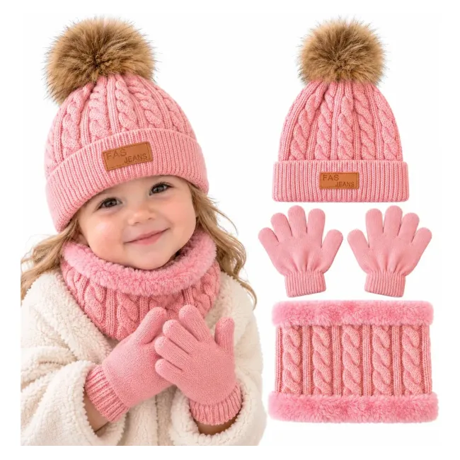 Kit de gorro bufanda y guantes para bebés y niñas calidad rosa unitalla Kit de gorro bufanda y guantes para bebés y niñas calidad rosa unitalla