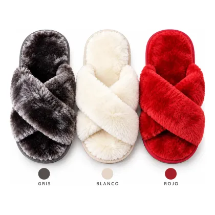 Pantuflas abiertas de peluche otoño/invierno regalitos